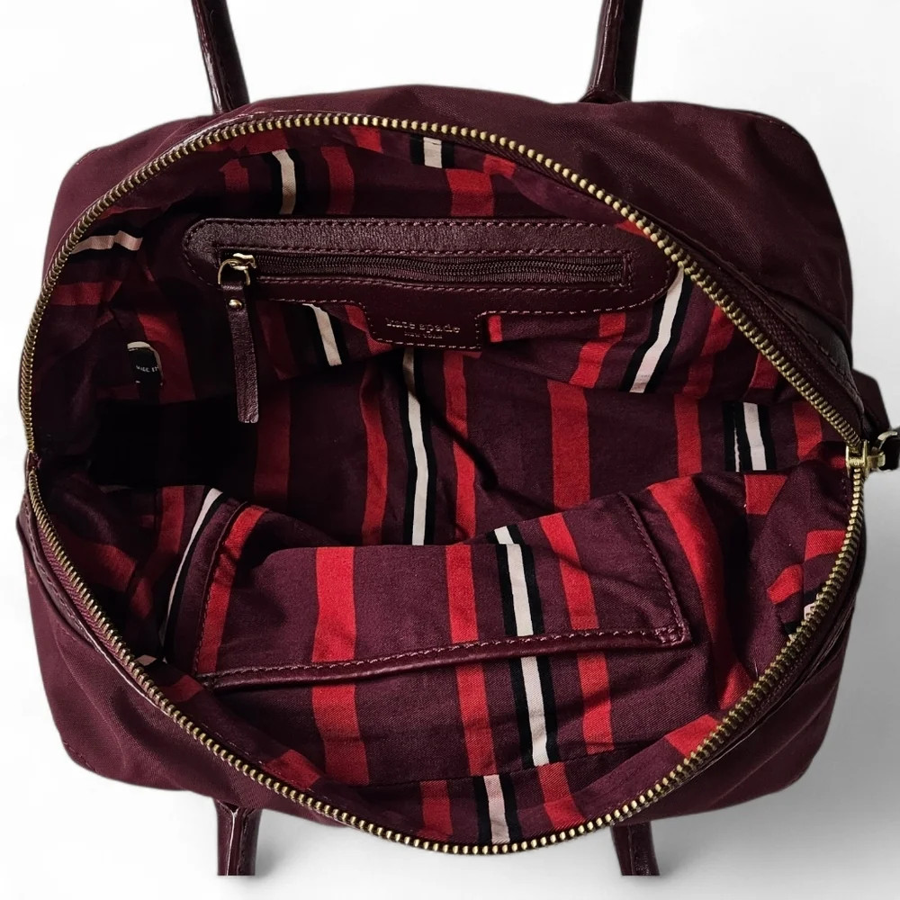 Kate Spade East Shoulder Satchel Handbag In Burgundy Nylon And Leather